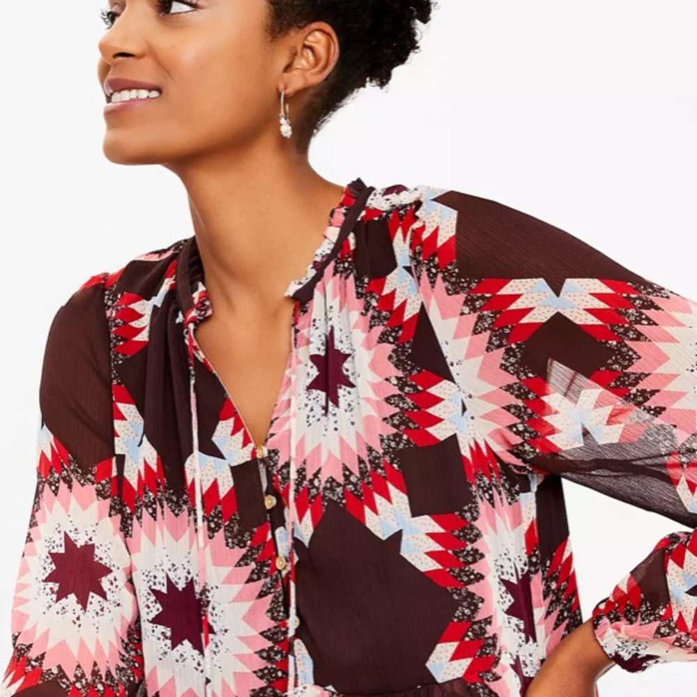 Loft Patchwork Tie Neck Pocket Dress - image 2